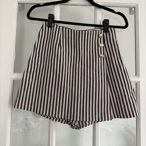 Miguelina Striped Navy and White Skort Gold Buttons Size Small